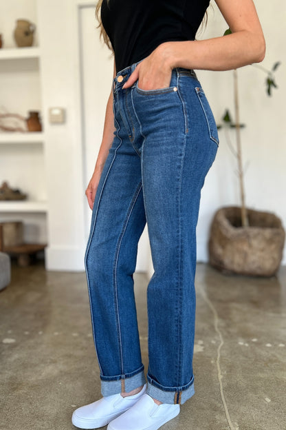 JUDY BLUE Full Size High Waist Front Seam Detail Straight Jeans