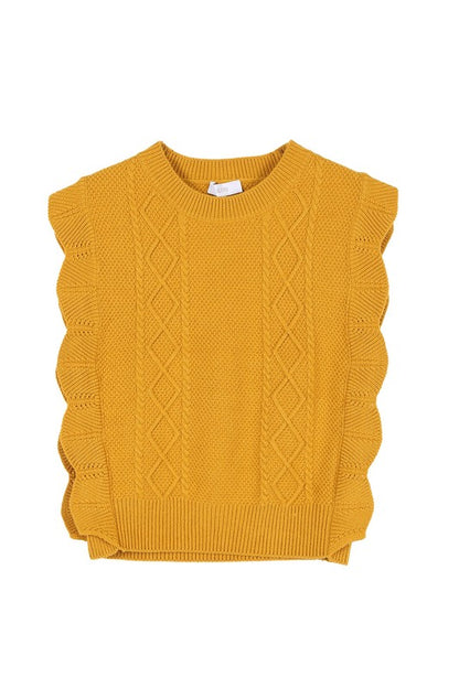 LILOU Mustard Ruffle Knit Sweater Vest