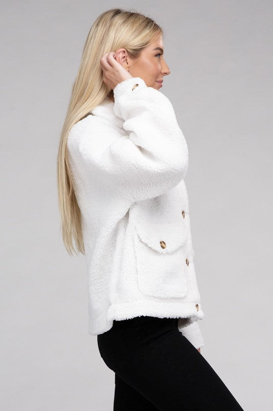 AMBIANCE APPAREL Cozy Sherpa Button-Front Jacket