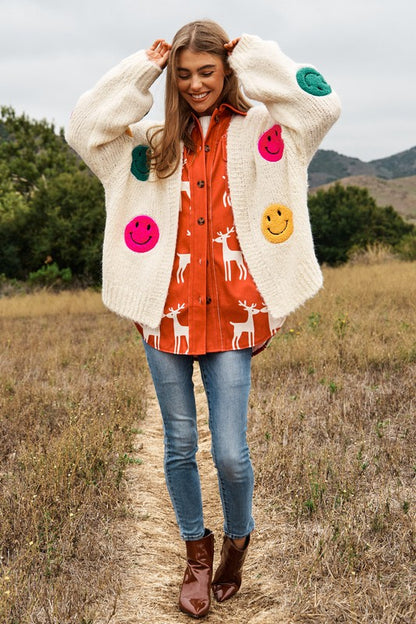 DAVI & DANI The Fuzzy Smile Long Bell Sleeve Knit Cardigan