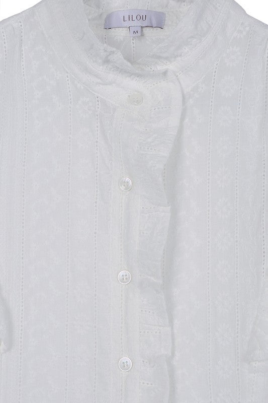 LILOU Eyelet embroidered Blouse with Ruffles