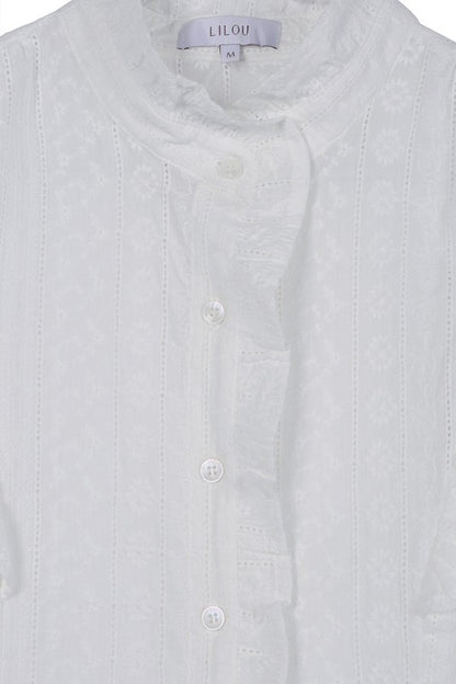 LILOU Eyelet embroidered Blouse with Ruffles