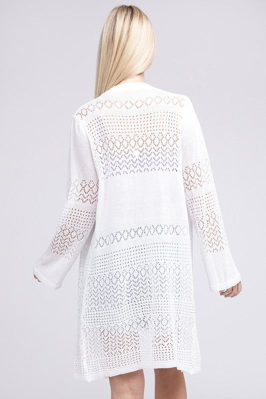 NUVI APPAREL White Texture Open Front Knit Cardigan