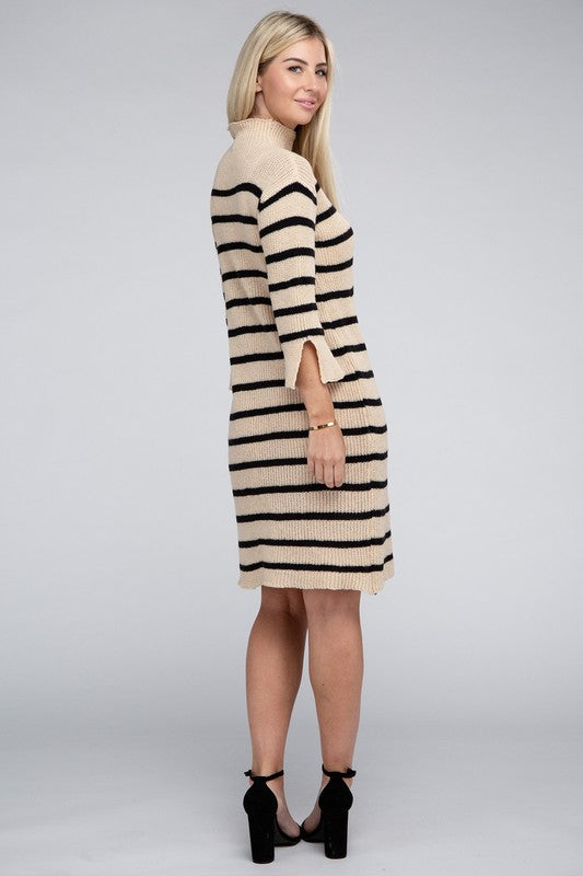 NUVI APPAREL Striped Pattern Sweater Dress