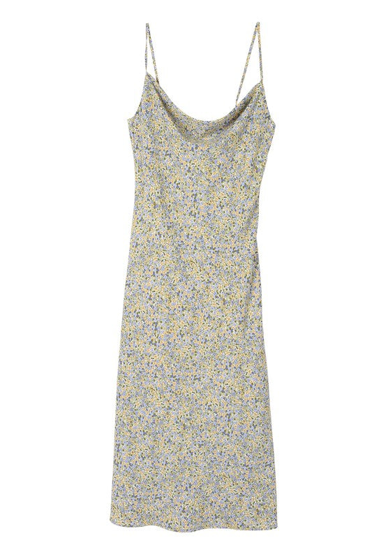 LILOU Casual Floral Print Dress with Cowl Neck & Open Back - SL summer dress