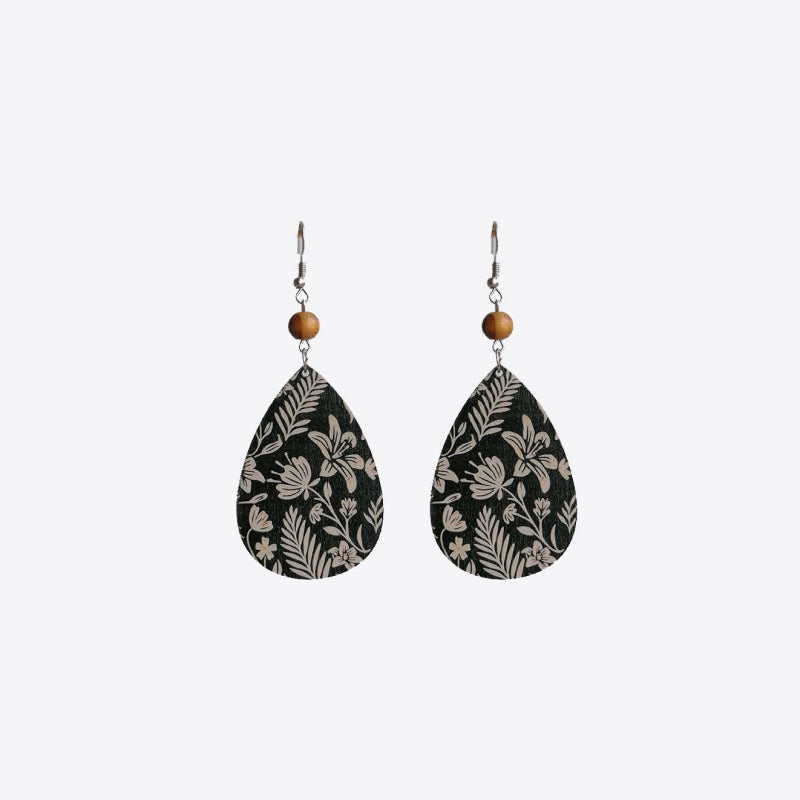 Printed Wooden Teardrop Earrings