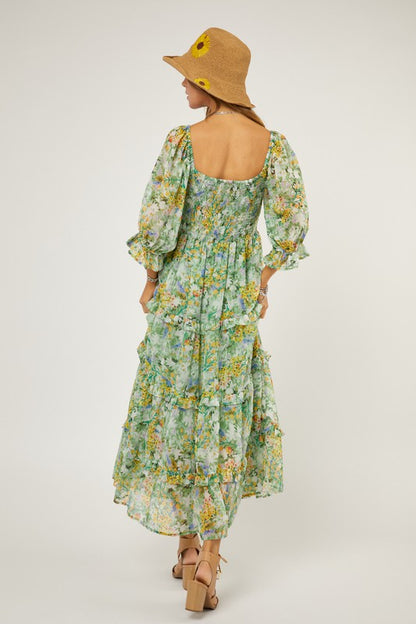 DAVI & DANI Floral Chiffon Midi Dress