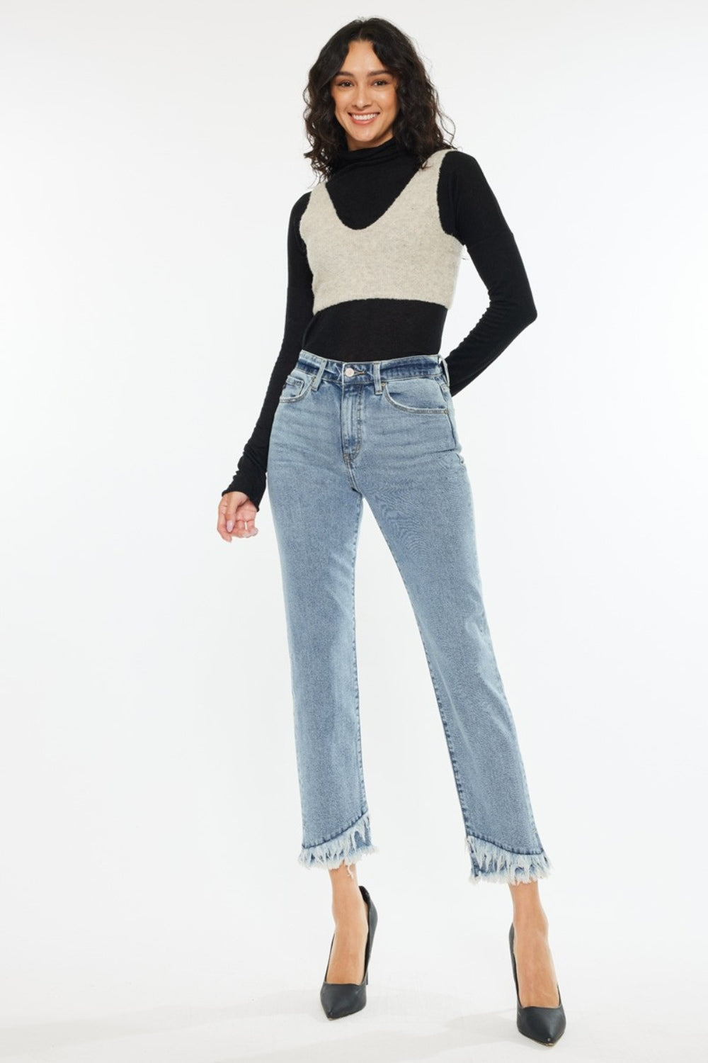 KANCAN Raw Hem High Rise Straight Jeans