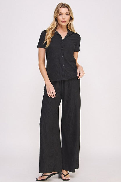 JADE BY JANE Textured Short Sleeves Top & Wide-leg Pants Set