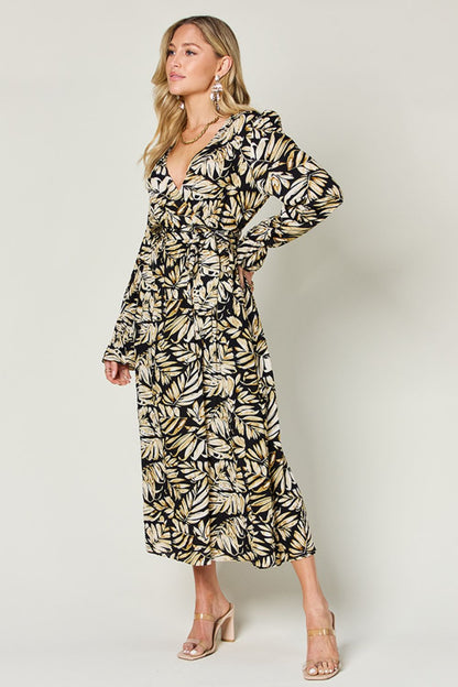 DOUBLE TAKE Full Size Tie Back Flounce Sleeve Dress