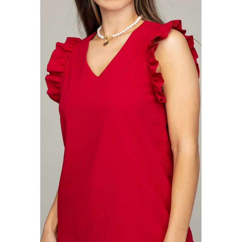 NUVI APPAREL V-neck Ruffle Sleeve-less shirt