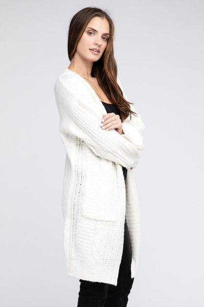 BIBI Twist Knitted Open Front Cardigan with Pockets