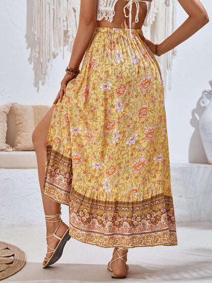 Tied Boho Printed Casual Flare Skirt