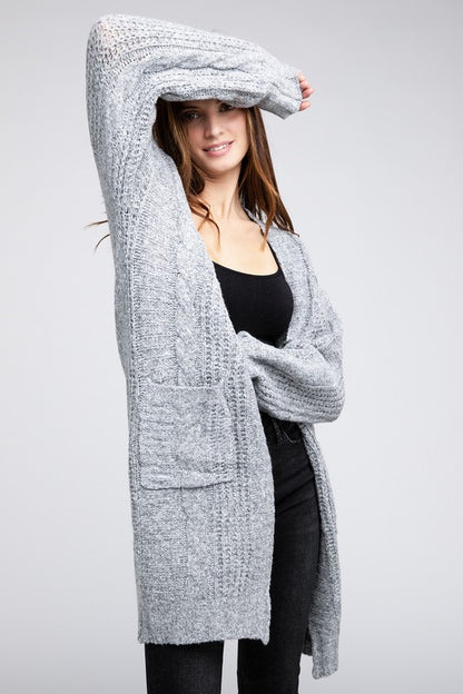 BIBI Twist Knitted Open Front Cardigan with Pockets