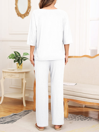 A&D Ribbed Half Sleeve Top and Pocketed Pants Lounge Set