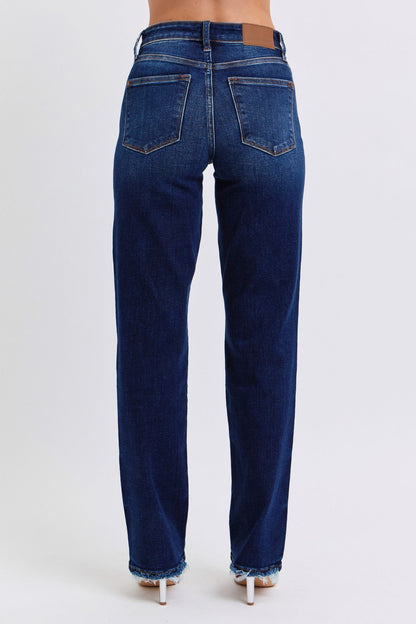 JUDY BLUE Full Size Raw Hem Straight Leg Jeans