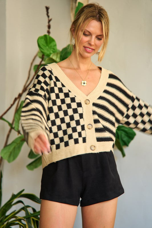 JADE by JANE Contrast Pattern Cardigan Sweater