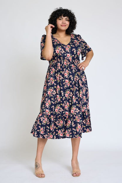 EG FASHION Floral Angel Sleeve Midi Dress