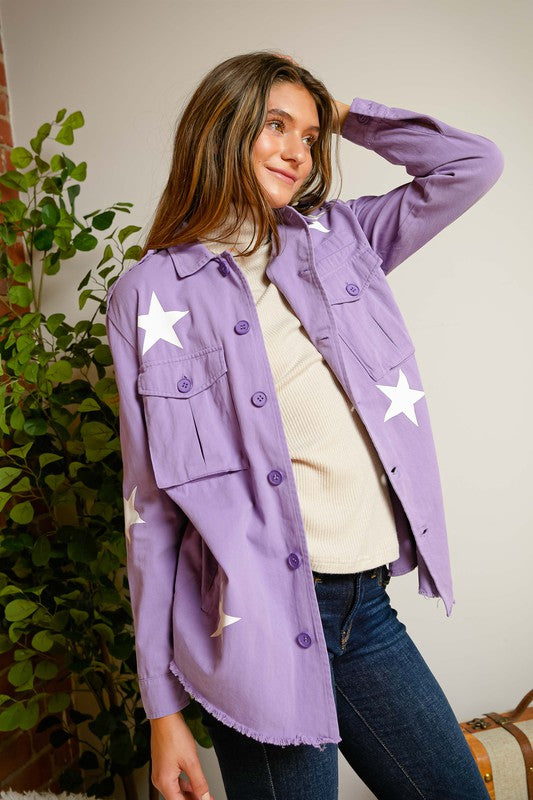 DAVI & DANI Lavendar Star Printed Shacket