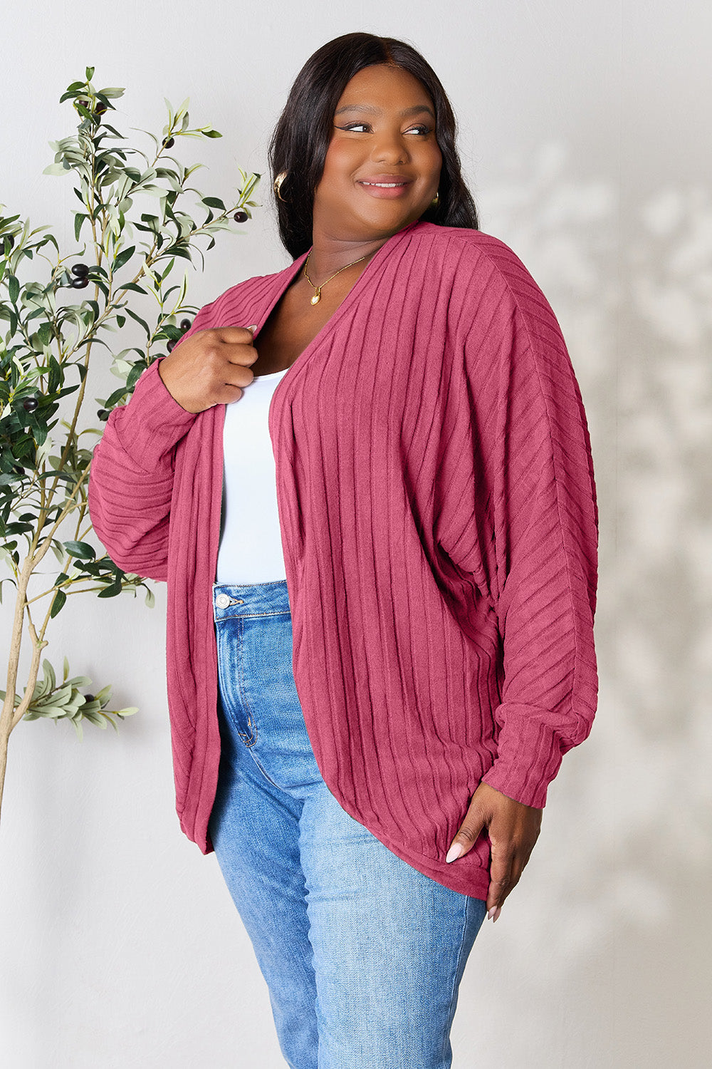 BASIC BAE Full Size Ribbed Cocoon Warm Cardigan