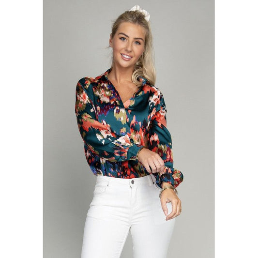 NUVI APPAREL Button-down Abstract Floral Blouse