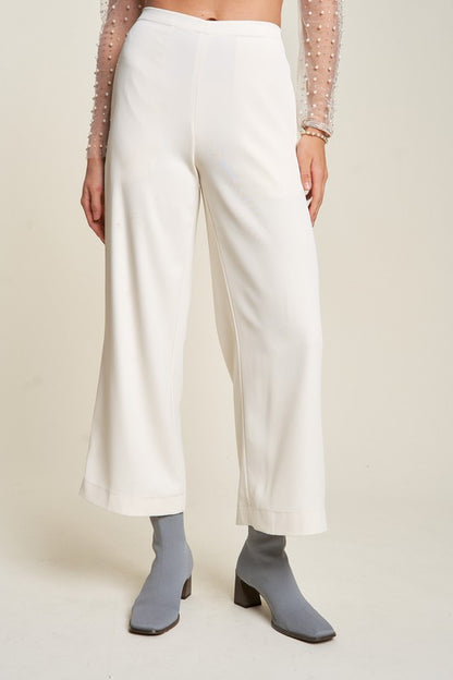 DAVI & DANI Women's Cream Wide Leg Mid-Rise Pants