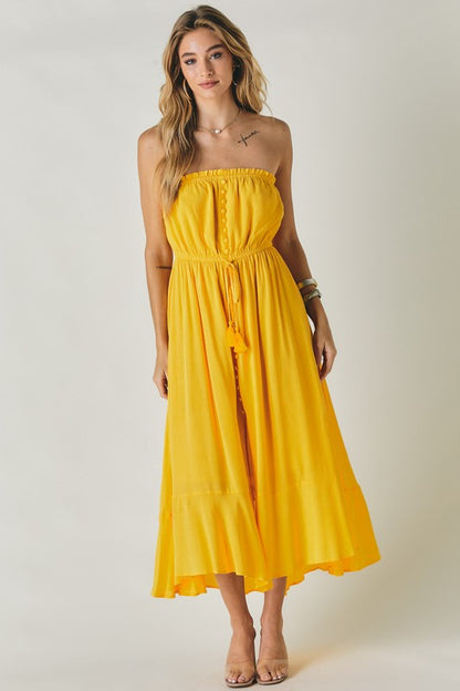 DAVI & DANI Yellow Smocked Casual Midi Sundress