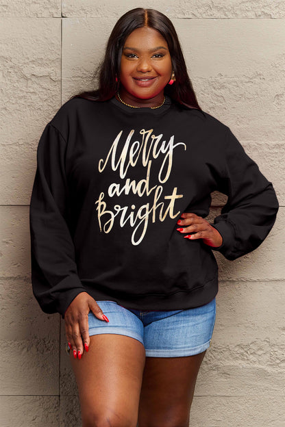 SIMPLY LOVE Full Size "MERRY AND BRIGHT" Graphic Sweatshirt