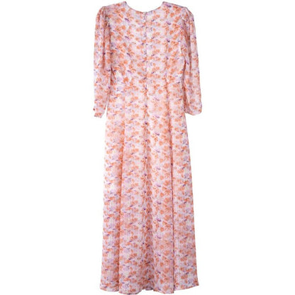 LILOU Floral Chiffon V-neckline Maxi Dress