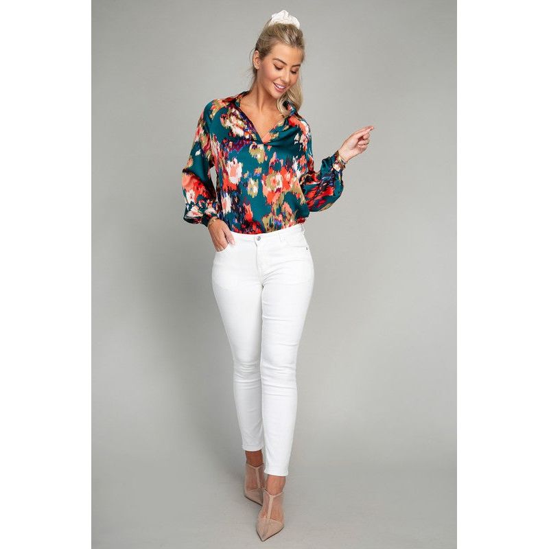 NUVI APPAREL Button-down Abstract Floral Blouse