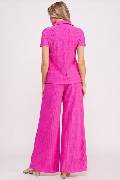 JADE BY JANE Textured Short Sleeves Top & Wide-leg Pants Set