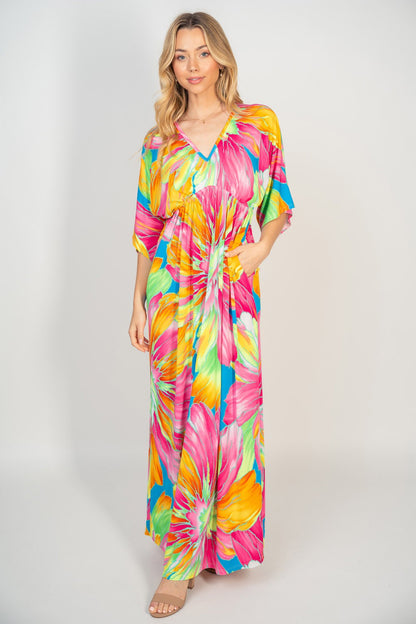 WHITE BIRCH Printed V-Neck Maxi Dress with Pockets