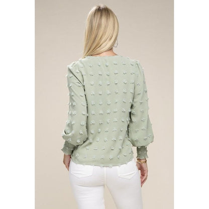 NUVI APPAREL Green Swiss Dot Contrast Lace Blouse