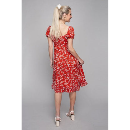 NUVI APPAREL Red Floral Sweetheart Neckline  Dress