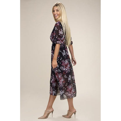 NUVI APPAREL Floral Print  V Neck Maxi Dress