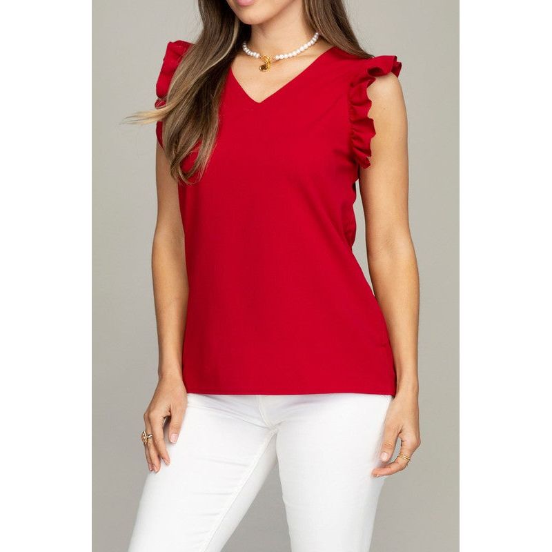 NUVI APPAREL V-neck Ruffle Sleeve-less shirt