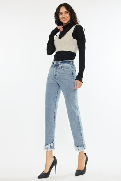 KANCAN Raw Hem High Rise Straight Jeans