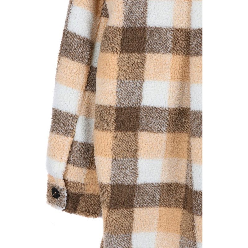 LILOU Plaid sherpa jacket with pockets