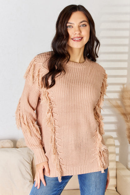 AND THE WHY Dusty Pink Tassel Detail Long Sleeve Sweater