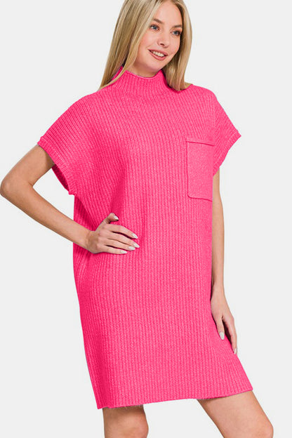 ZENANA Women's Hot Pink Short Sleeve Sweater Mini Dress