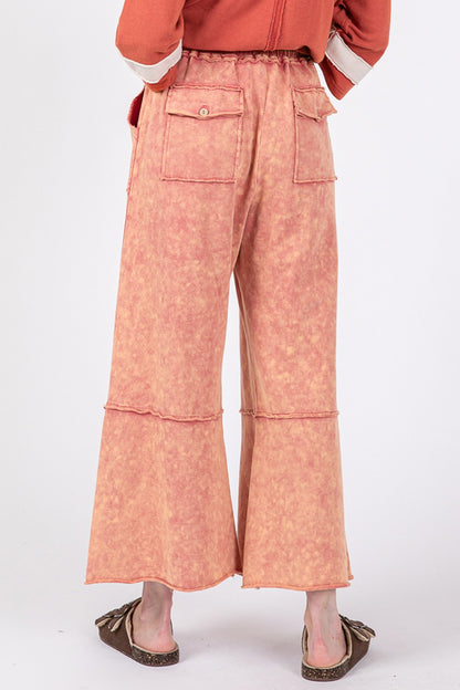 SAGE + FIG Women's Raspberry Mineral Washed Terry Wide Leg Pants