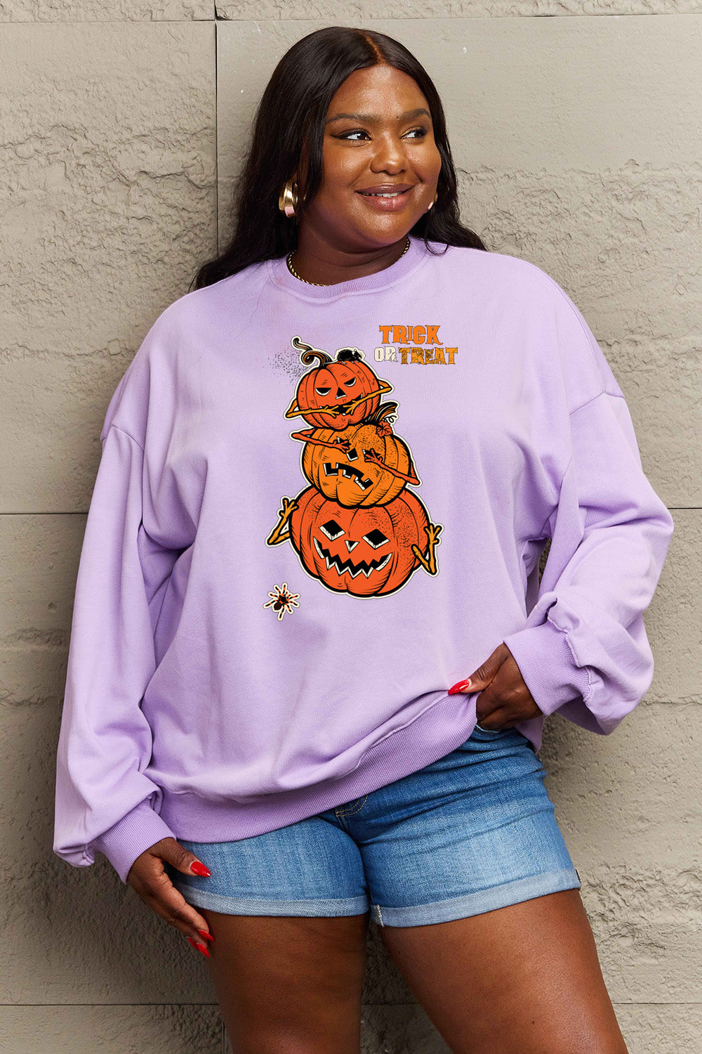 SIMPLY LOVE Full Size "TRICK OR TREAT" Graphic Sweatshirt