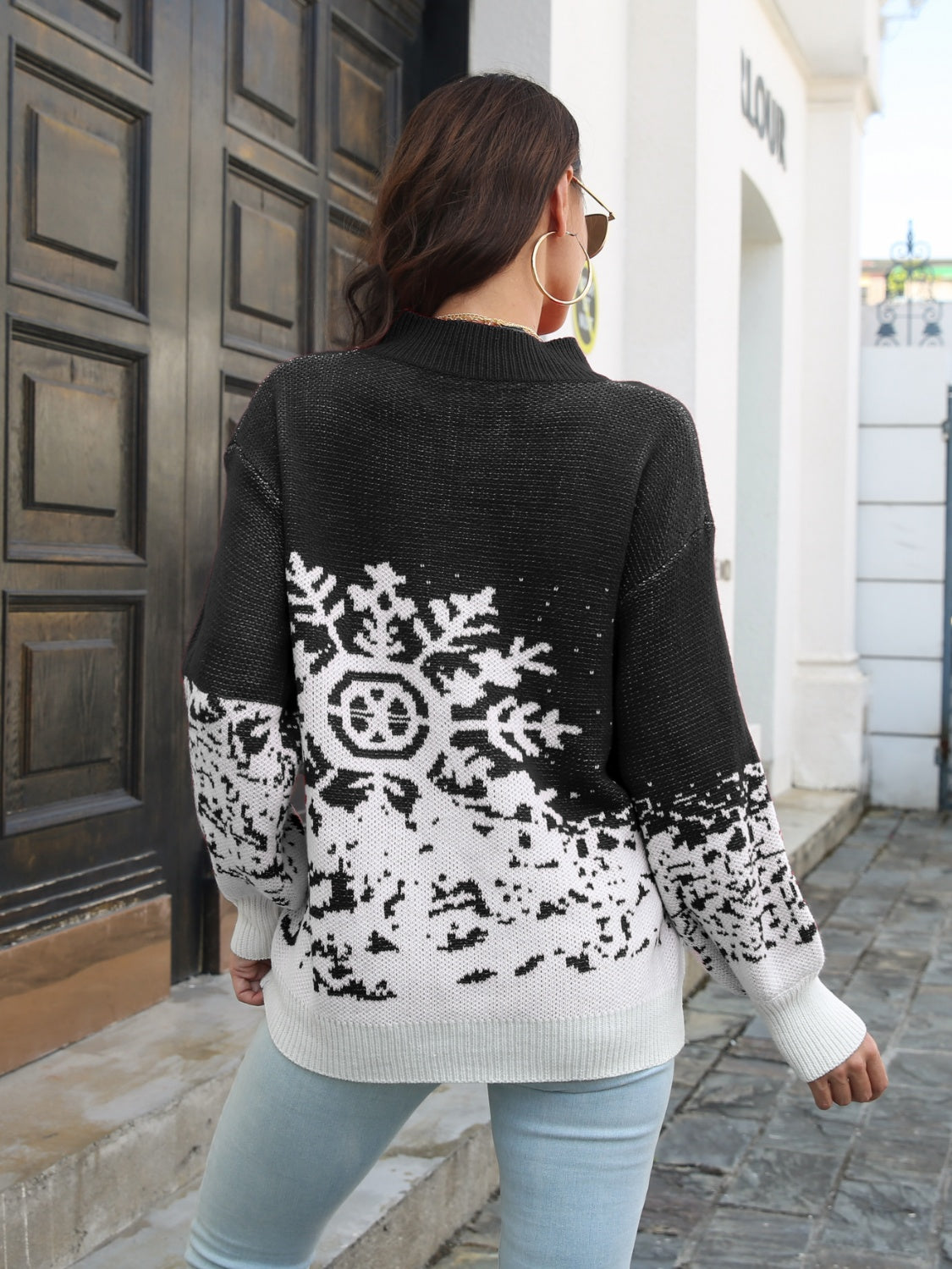 Snowflake Pattern Mock Neck Christmas Sweater