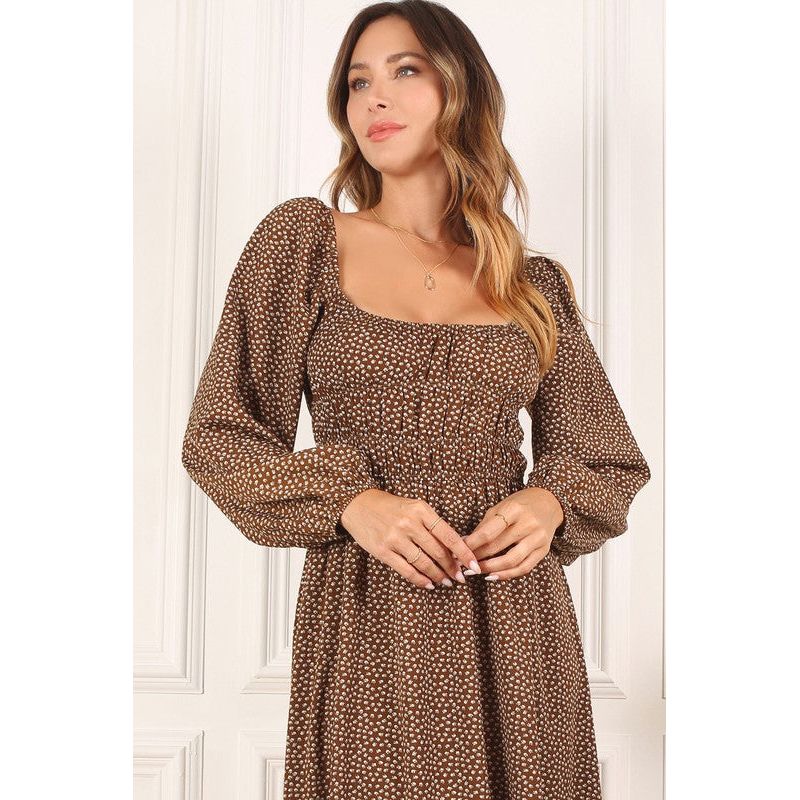 LILOU Square Neck Vintage Puffed Midi Dress