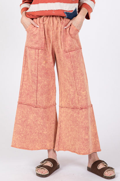 SAGE + FIG Women's Raspberry Mineral Washed Terry Wide Leg Pants