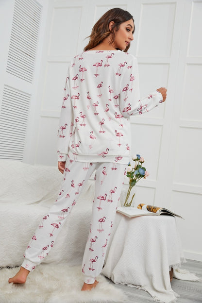 X.Y.M. Flamingo Long Sleeve Top and Pants Pajama Set