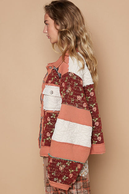 POL Washed Jacquard Color Block Shacket