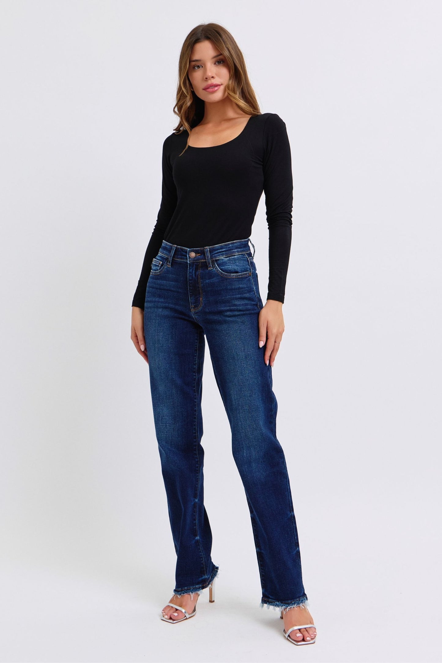 JUDY BLUE Full Size Raw Hem Straight Leg Jeans