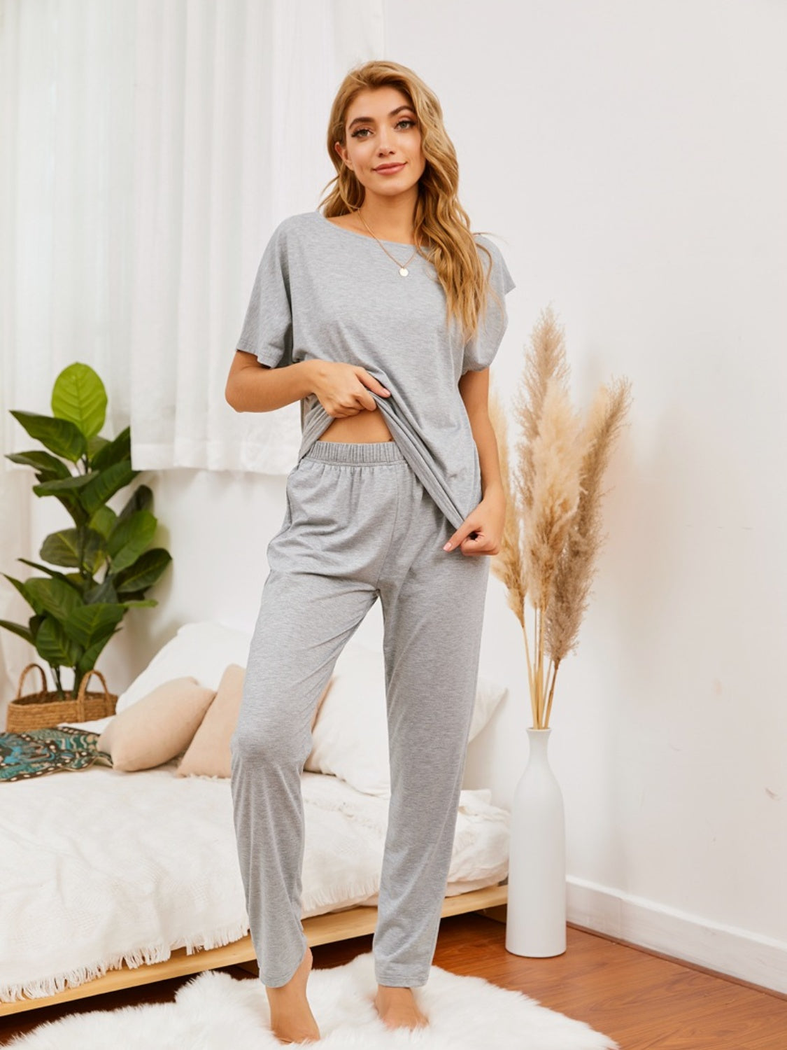 X.Y.M 2 Piece Boat Neck Top and Pants Lounge Set