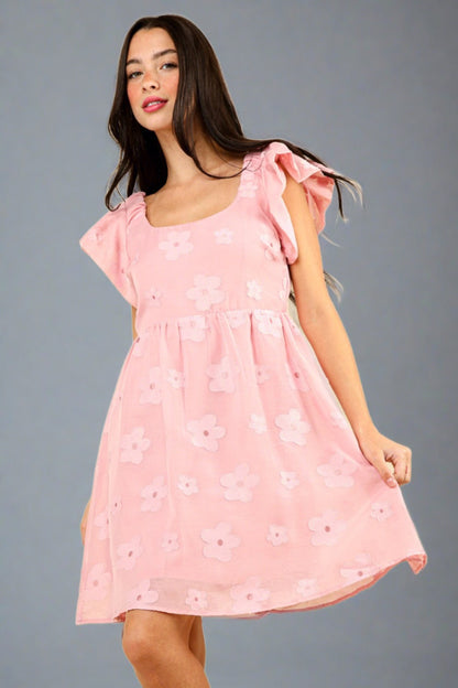 VERY J Flower Embroidered Organza Mini Dress